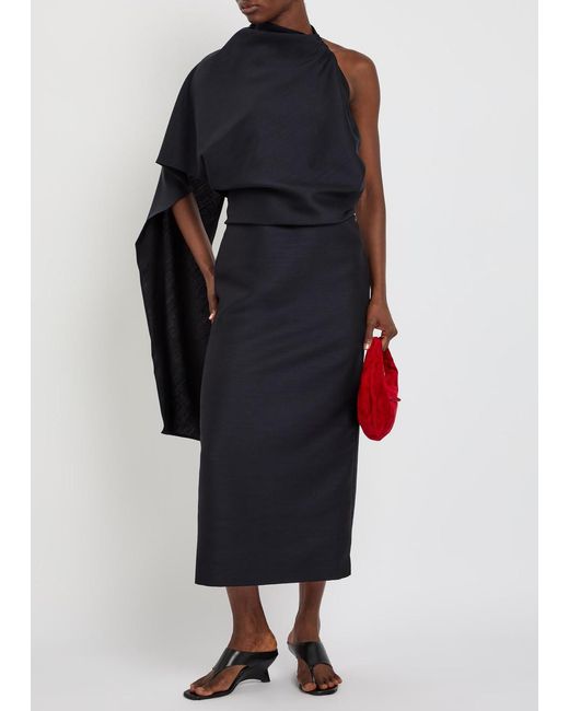 Rohe Black Draped Woven Midi Dress