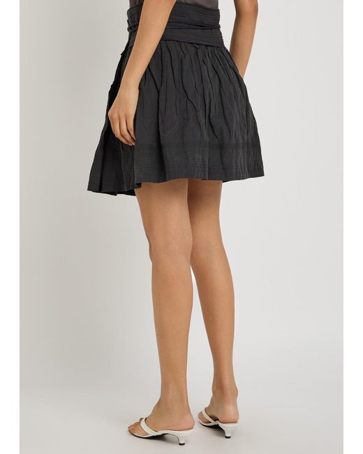 Lemaire Black Crinkled Cotton-Blend Mini Wrap Skirt