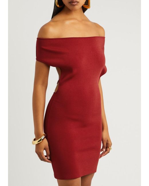 Jacquemus Red La Rob Cubista Ribbed-Knit Mini Dress