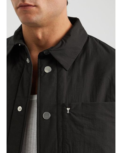 AMI Black Padded Nylon Overshirt for men