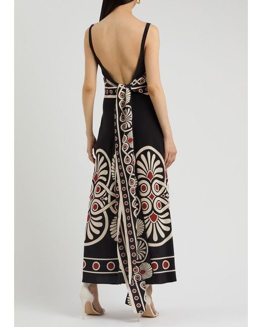 LaDoubleJ Black Slip-Around Printed Silk Maxi Dress