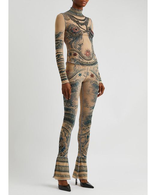 Jean Paul Gaultier Natural Sun Tattoo Flared Stretch-jersey leggings