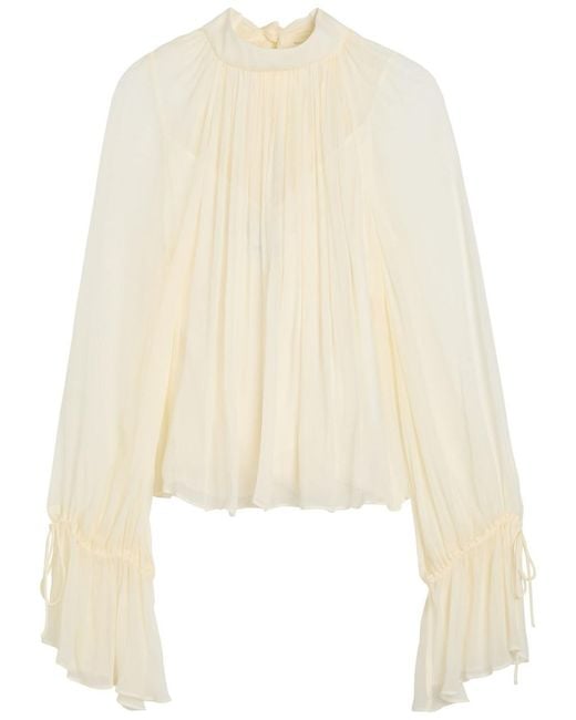 Staud Natural Roux Pleated Georgette Blouse