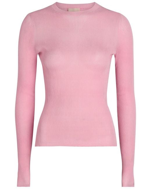 Khaite Pink Mosi Fine-Knit Silk Top