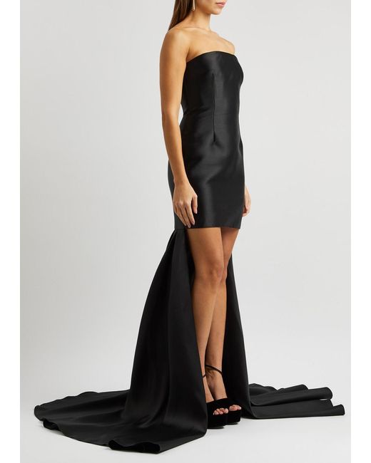 Solace London Black Neva Strapless Satin Mini Dress