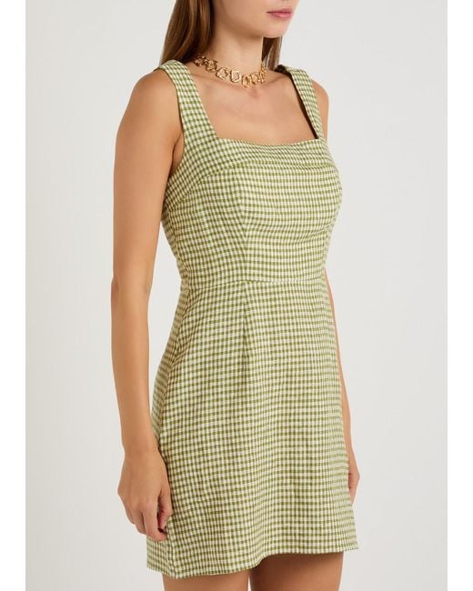 Reformation Green Celosia Gingham-Jacquard Linen Mini Dress