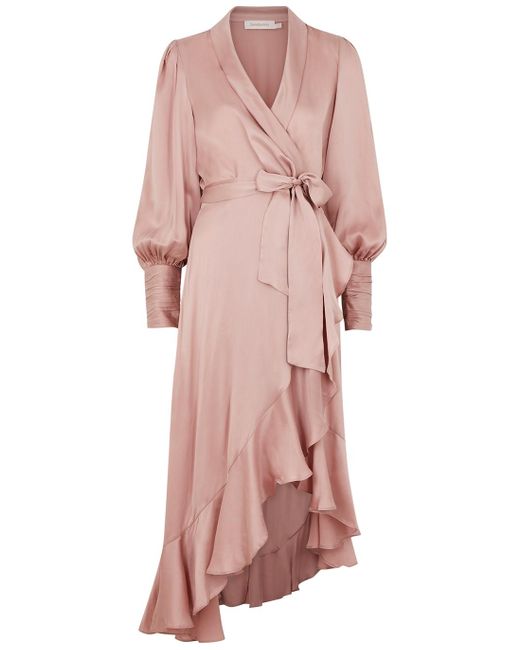 Zimmermann Blush Silksatin Midi Wrap Dress in Rose (Pink) Lyst