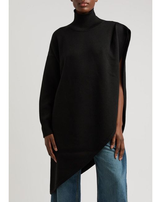 Alaïa Black Asymmetric Cape-Effect Wool Jumper