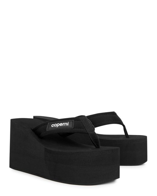 Coperni Black 90 Canvas Thong Wedge Sandals