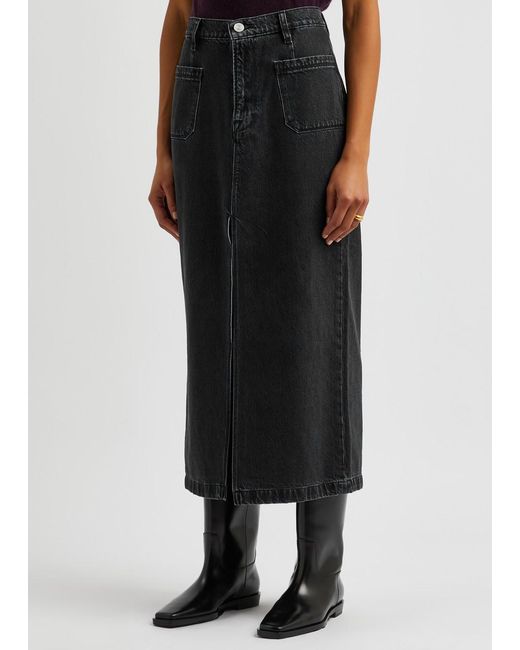 FRAME Black Le Bardot Denim Midi Skirt