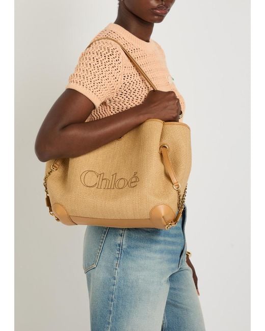 Chloé Natural Clover Logo-Embroidered Raffia Tote Bag