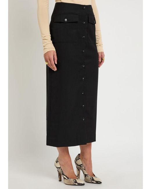 Reformation Black Britt Twill Midi Skirt