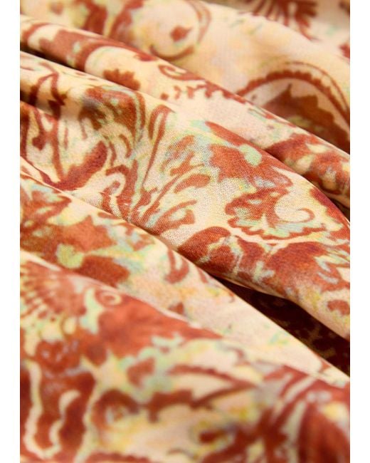 De La Vali Metallic Avalon Floral-Print Chiffon Maxi Dress