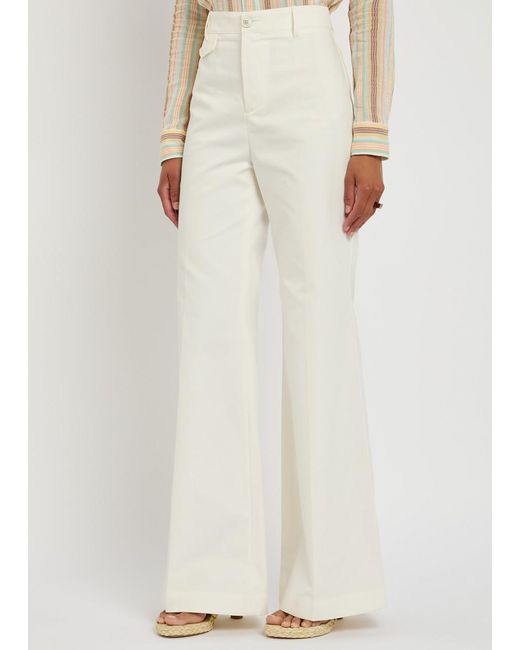 Chloé White Flared-Leg Canvas Trousers