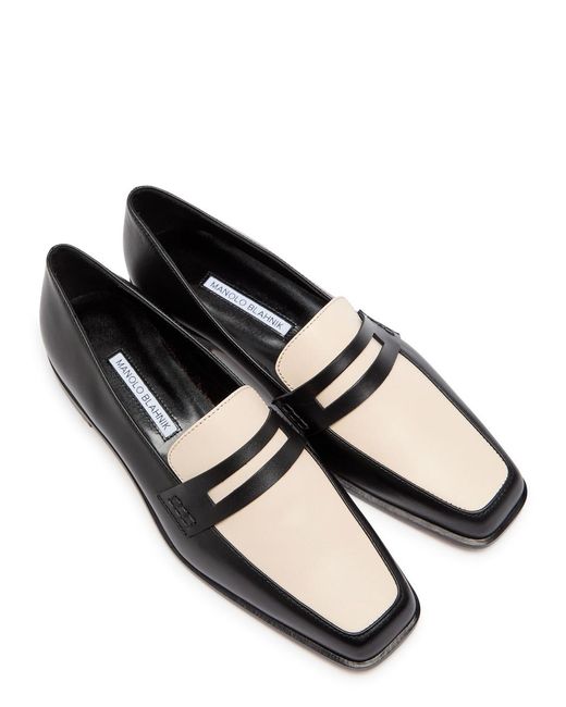 Manolo Blahnik Black Polonoff Two-Tone Leather Loafers