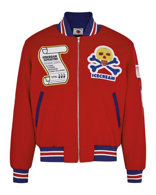 ICECREAM Red Supplies Logo Felt Varsity Jacket for men