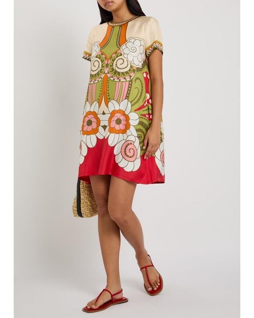 LaDoubleJ White Swing Printed Silk Mini Dress
