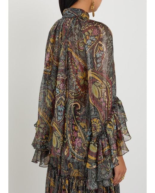 Etro Brown Printed Metallic-Silk Shirt