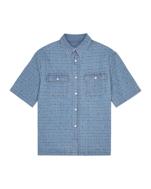 Givenchy Blue 4g-jacquard Denim Shirt for men