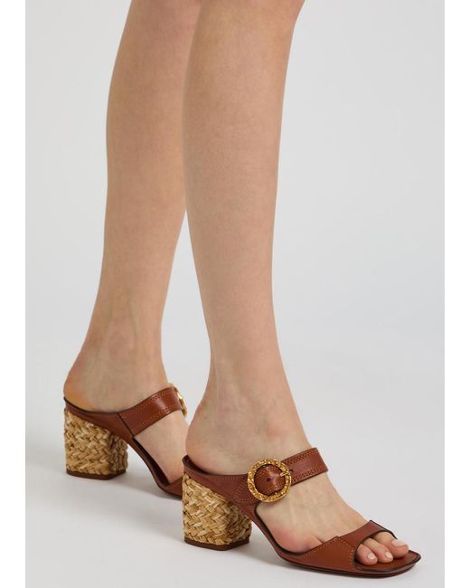Zimmermann Brown Solena 65 Leather And Raffia Mules