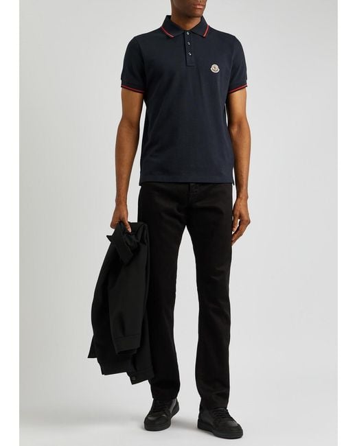 Moncler Black Logo Piqué Cotton Polo Shirt for men