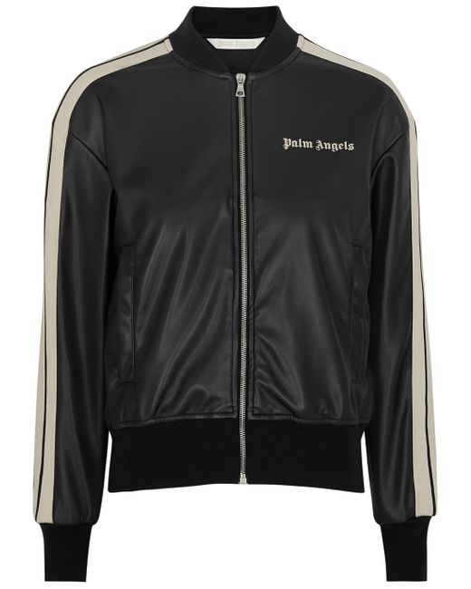 Palm Angels Faux Leather Bomber Jacket in Black | Lyst
