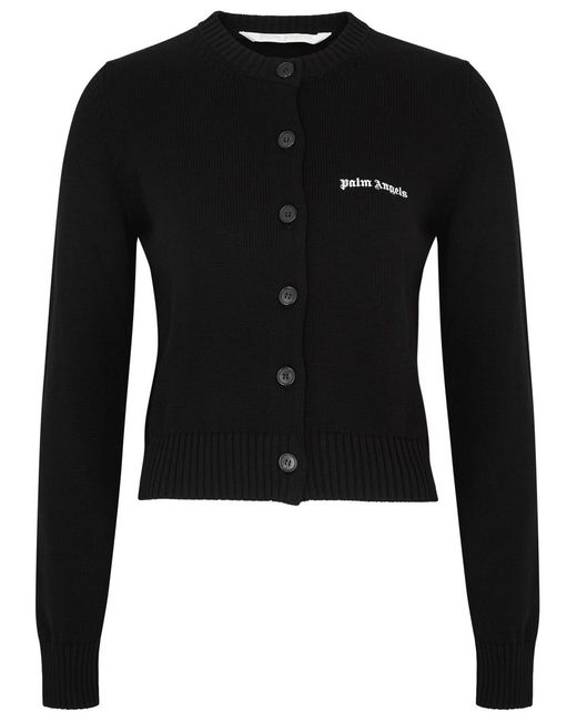 Palm Angels Black Logo-Embroidered Cotton Cardigan