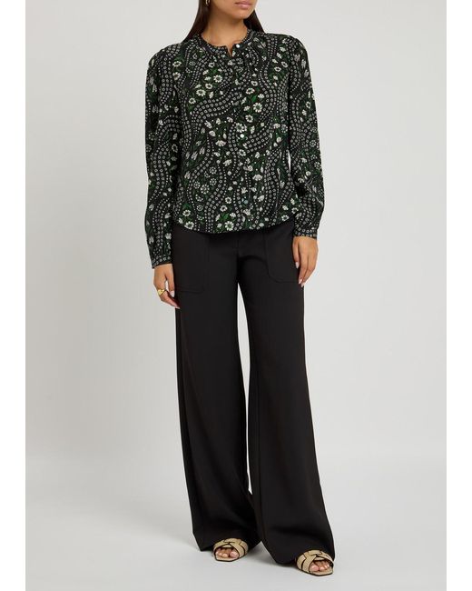Veronica Beard Black Ashlynn Floral Stretch-Silk Blouse