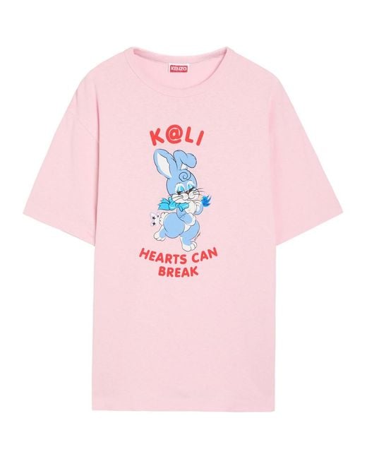 KENZO Pink Cartoon Printed Cotton T-Shirt for men