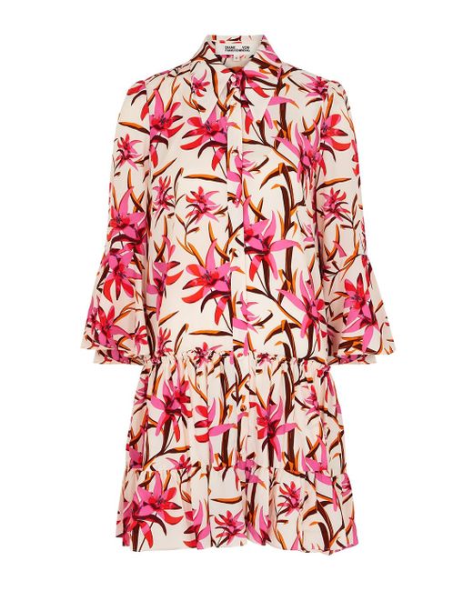 Diane von Furstenberg Beata Floral-print Satin Mini Dress in Pink | Lyst