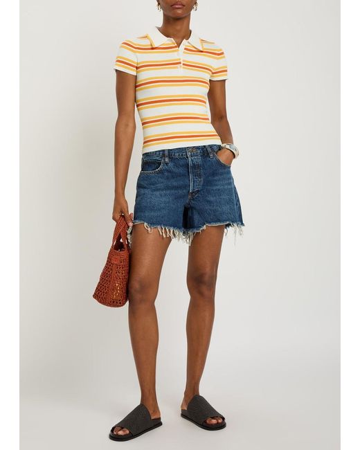 Jonathan Simkhai Yellow Luka Striped Cotton-Blend Polo Top