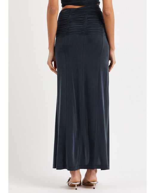 KNWLS Blue Ruched Cut-out Stretch-jersey Maxi Skirt