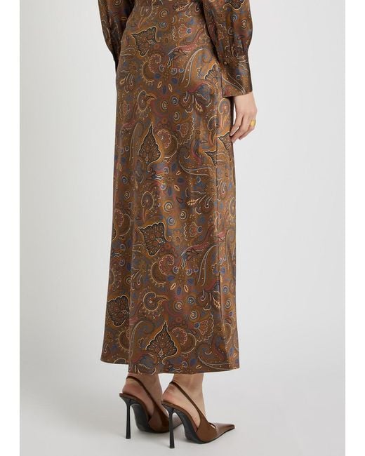 Veronica Beard Brown Clover Paisley-Print Silk-Blend Midi Skirt