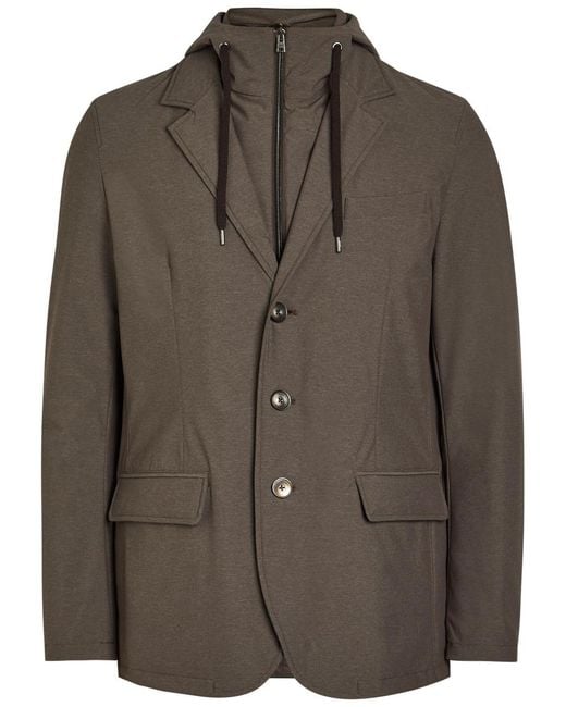 Herno Brown Double-Layer Hooded Woven Jacket for men