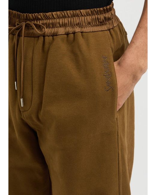 Saint Laurent Natural Logo-Embroidered Cotton Sweatpants for men