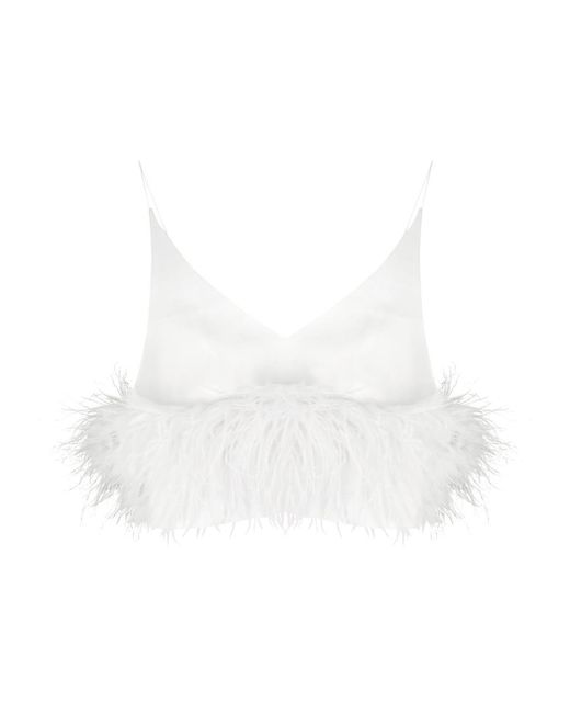 16Arlington White Poppy Cropped Feather-trimmed Top