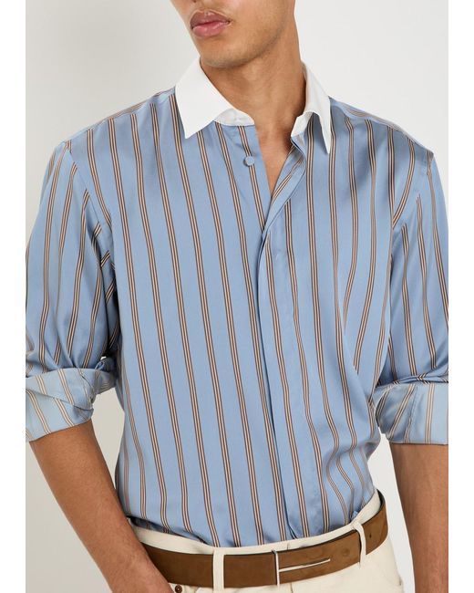 Tom Ford Blue Striped Silk Shirt for men