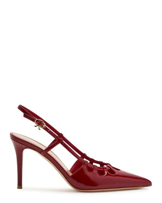 Gianvito Rossi Red Eloise 85 Cut-Out Glossed Leather Slingback Pumps