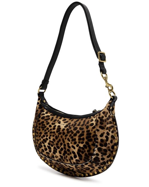 Isabel Marant Black Oskan Moon Leopard Calf-Hair Shoulder Bag