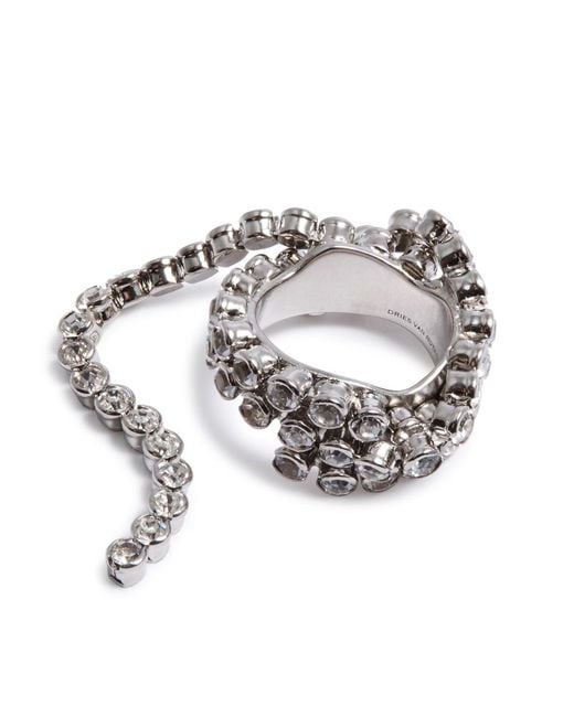 Dries Van Noten Gray Crystal-Embellished Ring