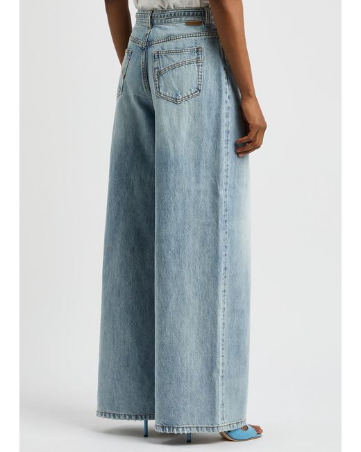 Zimmermann Blue Illuminate Belted Flared-Leg Jeans