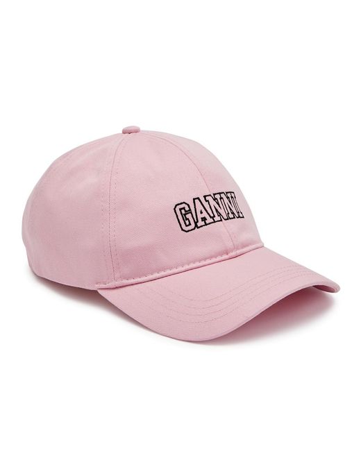 Ganni Pink Logo-embroidered Cotton Cap