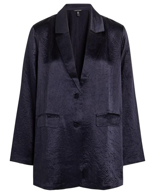Eileen Fisher Blue Crinkled Satin Blazer