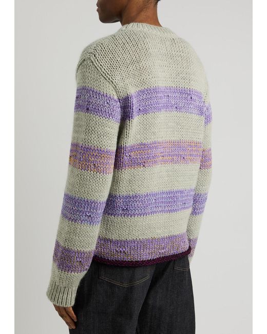 Loewe Gray Striped-Intarsia Wool-Blend Jumper for men
