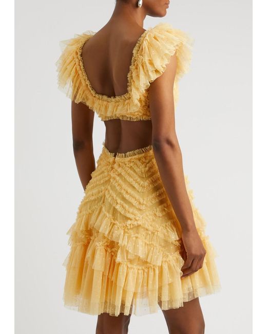 Needle & Thread Yellow Lola Ruffled Tulle Mini Dress