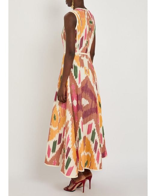 Emporio Sirenuse White Clodette Printed Cotton And Linen-Blend Midi Dress