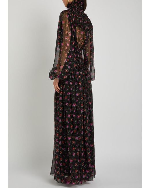 Dolce & Gabbana Black Floral-Print Shirred Silk Maxi Dress