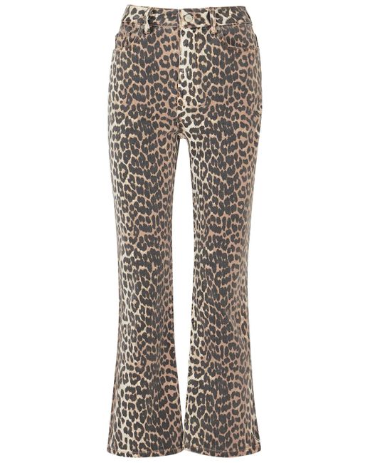 Ganni Denim Leopard-print Kick-flare Jeans | Lyst