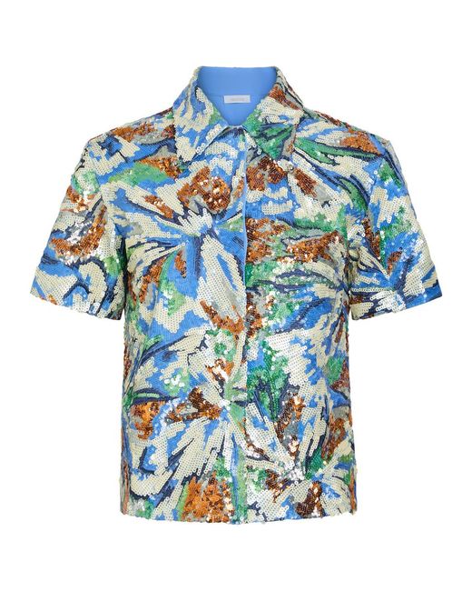 Rabanne Blue Haut Sequin-Embellished Shirt