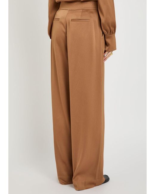 Jonathan Simkhai Brown Kyra Pintuck Wide-Leg Satin Trousers